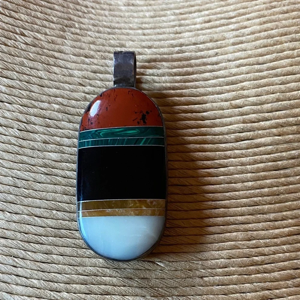 Native American Zuni multi-stone inlay oval pendant Multicolor Stone Pendant